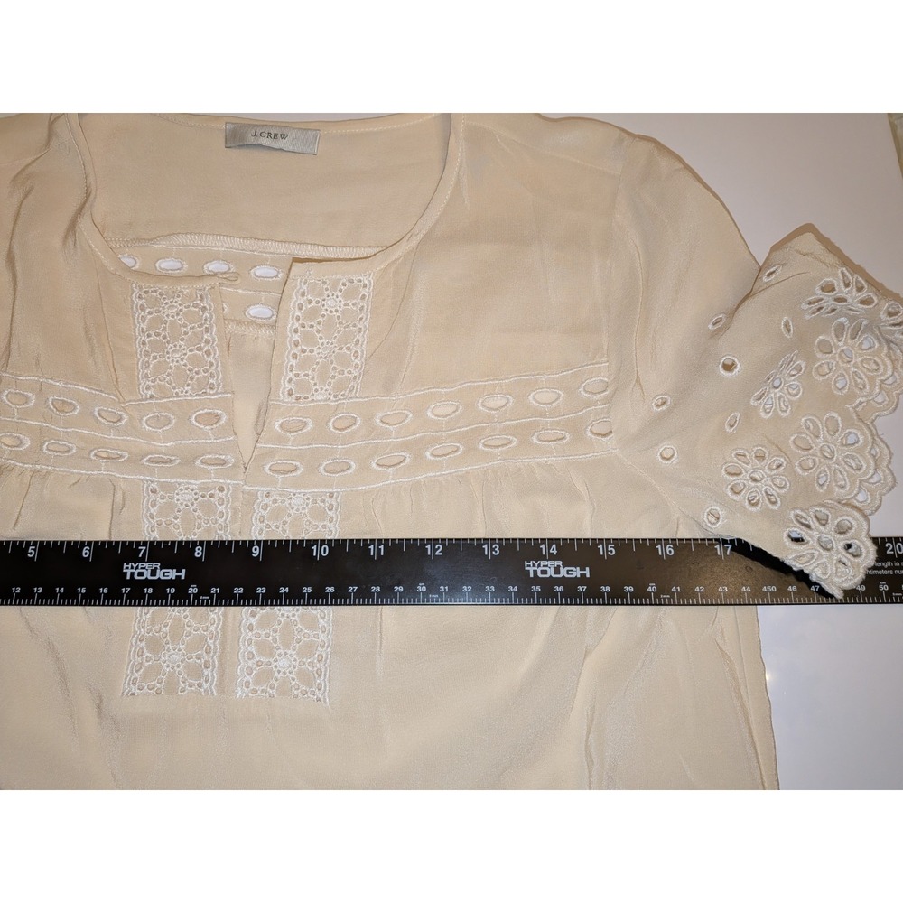 J Crew 100% Silk Cream Eyelet BOHO Popover Tunic Top Shirt Blouse S Beachy Euro - Picture 6 of 8